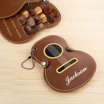 Personalized Guitar-Shaped Portable PU Leather Guitar Picks Storage Case with Name and Key Ring Birthday Music Festival Gift for Guitar Player