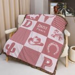 Personlig Western Cowboy Plaid Mykt babyteppe med navn og dusker Bursdag Baby Shower Gave til nyfødte Nye foreldre