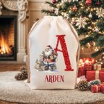 Personalized Santa Claus Canvas Drawstring Gift Bag with Name and Initial Christmas Gift for Kids Family