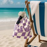 Personalized Multicolour Checkerboard Soft Quick Dry Hooded Beach Towel with Name Summer Vacation Travel Essentials Gift for Kids Family