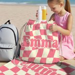 Personalized Multicolour Checkerboard Soft Quick Dry Hooded Beach Towel with Name Summer Vacation Travel Essentials Gift for Kids Family