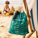 Personalized Multicolour Construction Truck Excavator Bulldozer Oversized Quick Dry Beach Towel with Text Birthday Gift for Boys Girls Truck Lovers