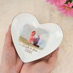 Gepersonaliseerde aquarel schilderij stijl foto keramische sieraden schotel met tekst en datum bruiloft verloving jubileum cadeau voor echtparen pasgetrouwden
