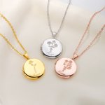 Personalizado 1-5 Nacimiento Flores Relicario Collar con nombre grabado y 2 fotos Dainty Joyería Aniversario Cumpleaños Regalo para las mujeres