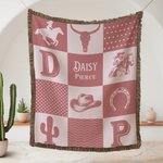 Personlig Western Cowboy Plaid Mykt babyteppe med navn og dusker Bursdag Baby Shower Gave til nyfødte Nye foreldre