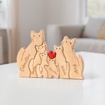 Personalized Wooden Cute Love Hug Cat Family Puzzle with 2-7 Engraved Names Desk Decoration Birthday Anniversary Gift for Family Couple