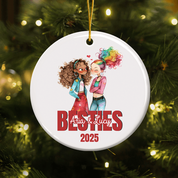 Personalised Besties Cartoon Girls Ceramic Ornament with Name and Text Tree Decor Christmas Gift for Girls Friends
