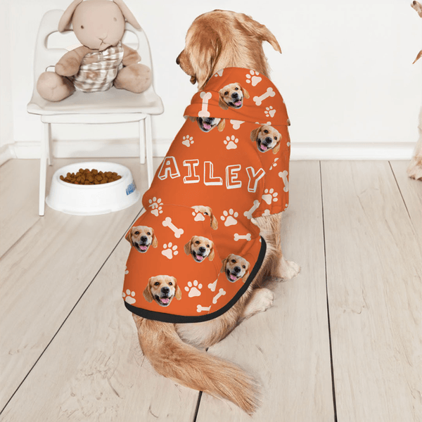 Felpa con cappuccio personalizzata con osso di pesce e stampa di zampa, morbida e calda per cuccioli di cane, con foto del volto e nome dell'animale domestico, regalo di Natale e compleanno per i prop