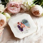 Gepersonaliseerde aquarel schilderij stijl foto keramische sieraden schotel met tekst en datum bruiloft verloving jubileum cadeau voor echtparen pasgetrouwden