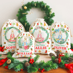 Gepersonaliseerde schattige Peter Konijn krans Drawstring Christmas Gift Bag met naam Kerstavond Party Gift voor kinderen familie vrienden