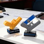 Personalized 3D Printed Pistol Card Holder Plaque with Name Office Desk Decor Appreciation Birthday Gift for Police Veterans Gun Lovers