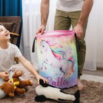 Henkilökohtainen Fantasy Yksisarvinen nimi Suuri lelu pyykkikori kahvalla Vedenpitävä lastentarha sisustus Housewarming lahja lapsille
