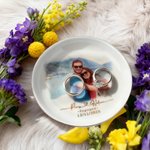 Gepersonaliseerde aquarel schilderij stijl foto keramische sieraden schotel met tekst en datum bruiloft verloving jubileum cadeau voor echtparen pasgetrouwden