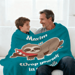 Personalised Multicolour Cute Sloth Design Soft Throw Blanket with Name and Text Mother's Day Birthday Christmas Gift for Kid Her
