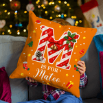 Gepersonaliseerd Candy Cane Initiaal Zacht Kussenovertrek met Naam Home Decor Kerstcadeau voor Vrienden Familie