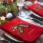Tovagliolo natalizio personalizzato in cotone con iniziale elfo carino e nome decor da tavola regalo di Natale per famiglia e amici