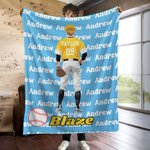 Personalized Multicolor Baseball Character Soft Throw Blanket with Name and Number Birthday Game Day Gift for Baseball Player Lover