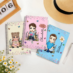 Personalized Birth Flower Cartoon Character A5 Spiral Notebook with Name and 120 Lined Pages Birthday Christmas Gift for Family Friends Book Lovers