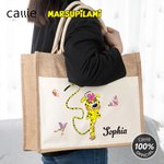 Personalised Cute Tail-Bouncing Marsupilami Jute Tote Bag with Name Birthday Christmas Gift for Friends | Callie × Marsupilami®