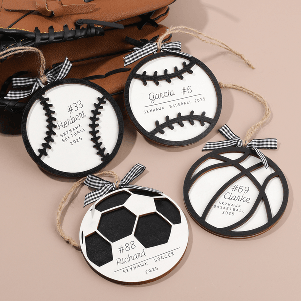 Personalized Sports Ball Shape Wooden Ornament with Name Number and Year  Festival Decor Christmas Gift for Sports Lovers