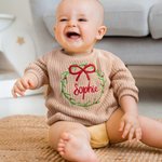 Personalised Christmas Wreath Sweater with Embroidered Name Birthday Baby's 1st Christmas Gift for Newborns New Parents