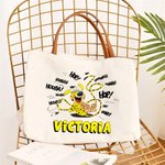 Personalised Cute Tail-Bouncing Marsupilami Canvas Tote Bag with Name and PU Leather Handle Birthday Gift for Friends | Callie × Marsupilami®