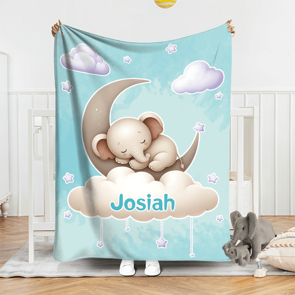 Personlig Moon Cloud Star Cute Cartoon Sleeping Animal Soft Throw Blanket med navn Hjemmeinnredning Bursdag julegave til barn