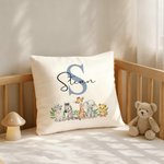 Personlig søt Woodland Animals Soft Baby Throw Pillow Cover med initial og navn Nursery Decor Baby Shower Gift for nyfødte nye foreldre
