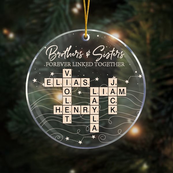 Personalized Brothers Sisters Puzzle Art Acrylic Christmas Ornament with Title and Name Home Tree Decor Christmas Gift for Family Friends