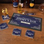 Custom Bar Mat Coaster Bottle Opener Home Bar Accessories Retro Leaves Design with Text and Year Christams Gift for Bartender Cocktail Lover