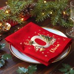 Tovagliolo rosso personalizzato in 100% cotone con renna e iniziale riutilizzabile decor da tavolo regalo di Natale per famiglia e amici