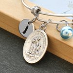 Henkilökohtainen Birthstone katolinen Saint säädettävä rannerengas rannerengas Initial Confirmation syntymäpäivä joululahja tytöille teini-ikäiset naiset