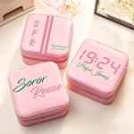 Personalized Pearl Pink PU Leather Jewelry Box with Name and Text Sorority Bid Day Initiation Big Little Gift for Sorors