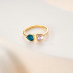 Personalised Double Hearts Birthstone Ring Dainty Jewellery Birthday Anniversary Gift for Women
