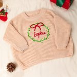 Personalised Christmas Wreath Sweater with Embroidered Name Birthday Baby's 1st Christmas Gift for Newborns New Parents