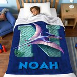 Personalized 3D Dinosaur Multicolor Soft Throw Blanket with Initial and Name Home Decor Christmas Gift for Kids