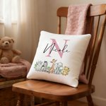 Personlig søt Woodland Animals Soft Baby Throw Pillow Cover med initial og navn Nursery Decor Baby Shower Gift for nyfødte nye foreldre