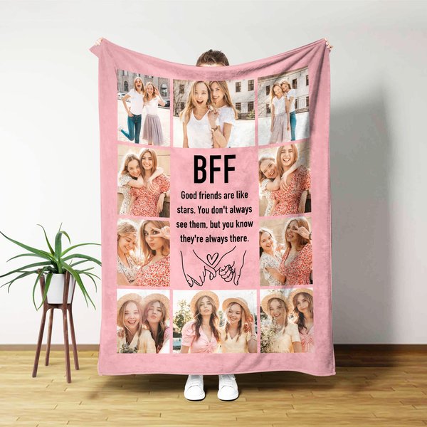 Personalised Multicolour 10 Photos Soft Throw Blanket with Name Home Decor Christmas Birthday Gift for Friends
