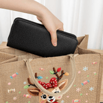 Personalized Cute Cartoon Christmas Elk Jute Tote Bag with Name Travel Accessories Christmas Gift for Children