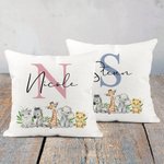 Personlig søt Woodland Animals Soft Baby Throw Pillow Cover med initial og navn Nursery Decor Baby Shower Gift for nyfødte nye foreldre