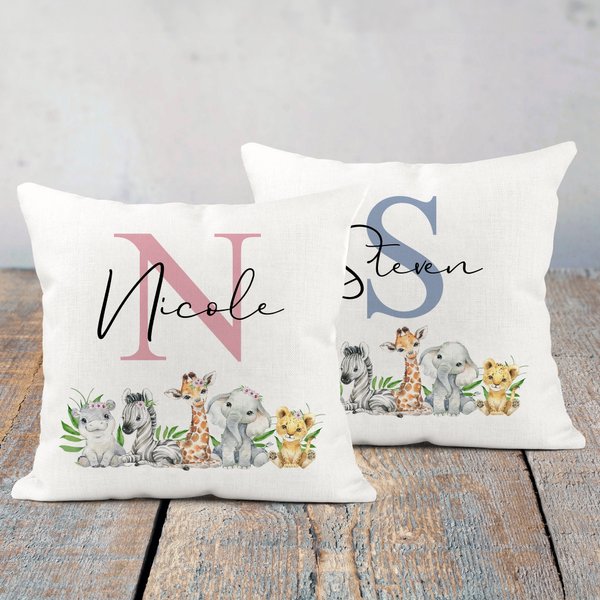 Personlig søt Woodland Animals Soft Baby Throw Pillow Cover med initial og navn Nursery Decor Baby Shower Gift for nyfødte nye foreldre