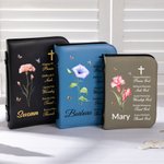 Personalised Watercolour Birth Flower Cross Bible Verses PU Leather Book Cover with Name Birthday Baptism Gift for Christian Women