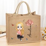 Bolso de yute personalizado de gran capacidad con dibujo lindo flor de nacimiento y nombre regalo del Día de la Madre y cumpleaños para mujer o niña