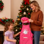 Grembiule personalizzato per bambini con nome e disegno animale carino, cappello da chef regolabile - Regalo ideale per compleanni e attività creative