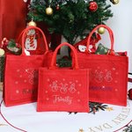 Personalised Shiny Rhinestone Snowman Reindeer Red Jute Tote Bag with Name Christmas Gift for Family Kids