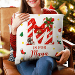 Gepersonaliseerd Candy Cane Initiaal Zacht Kussenovertrek met Naam Home Decor Kerstcadeau voor Vrienden Familie