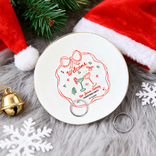 Personalized Hand-Painted Style Welcome Christmas Theme Ceramic Trinket Jewellery Dish with Name Christmas Gift for Family Friend