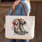 Personlig Vintage smycken stil Boots Canvas Tote Bag med namn Bröllopsfest Mors dag Julklapp för Cowgirl Brudtärna Mamma