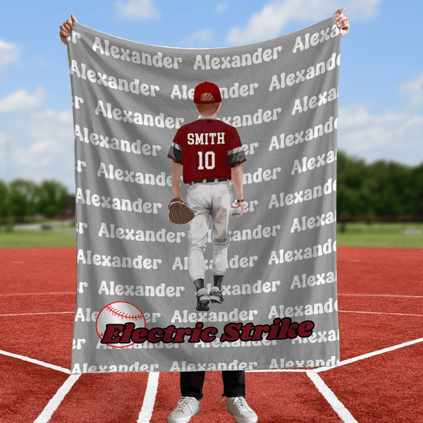 Personalized Multicolour Baseball Character Soft Throw Blanket with Name and Number Birthday Game Day Gift for Baseball Player Lover