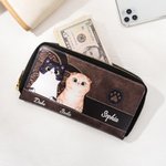 Personalisierte Retro Cartoon-Katze Geldbörse aus PU-Leder mit Namen und mehreren Fächern Reißverschluss Geburtstag Geschenk für Katzenliebhaber